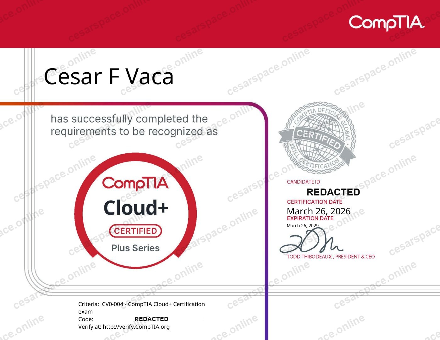 CompTIA Cloud+ certificate