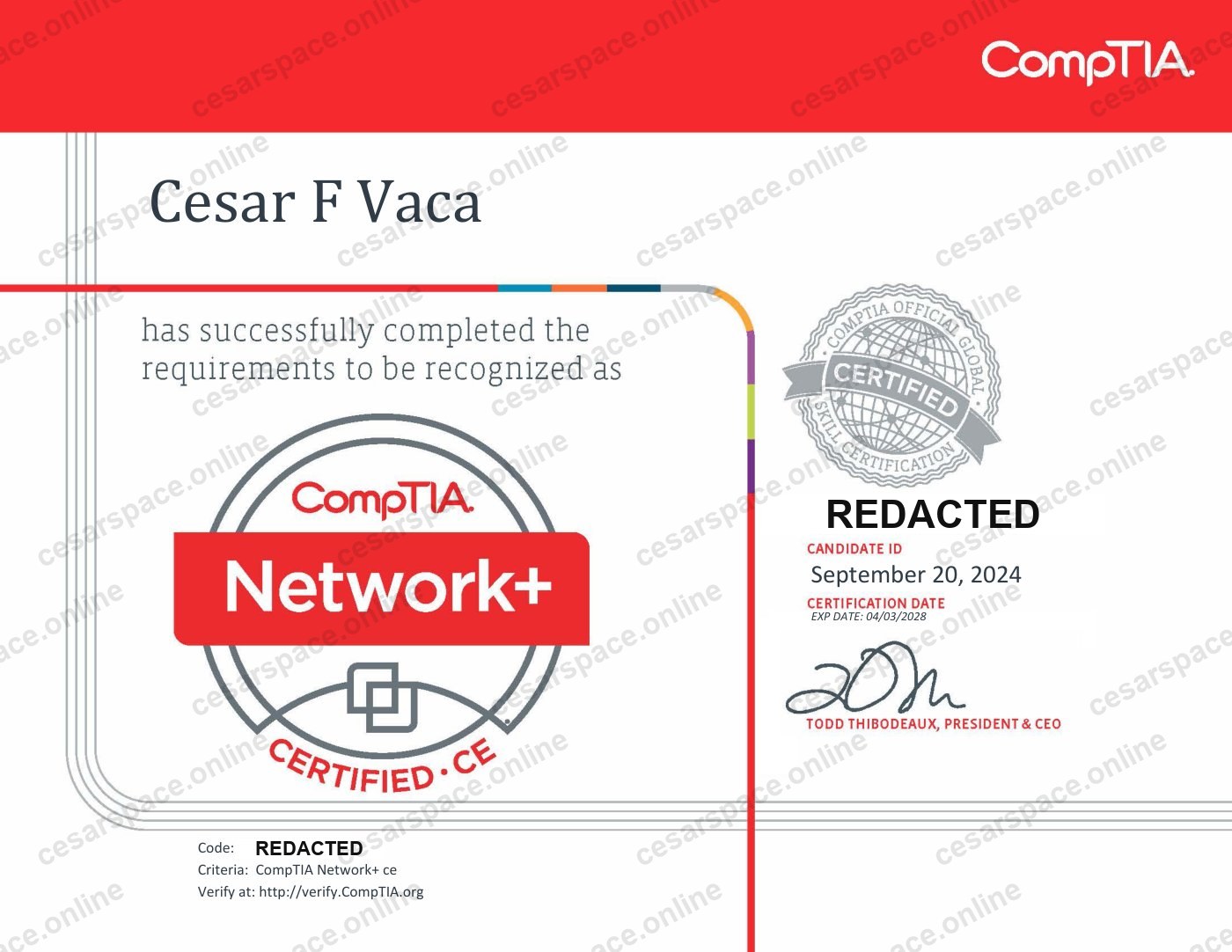 CompTIA Network+ certificate
