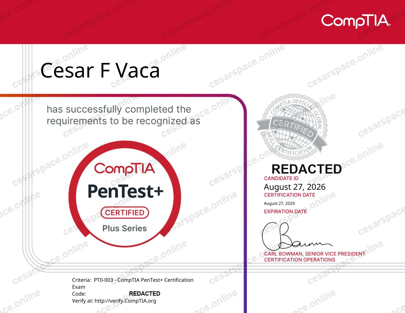 CompTIA PenTest+ certificate