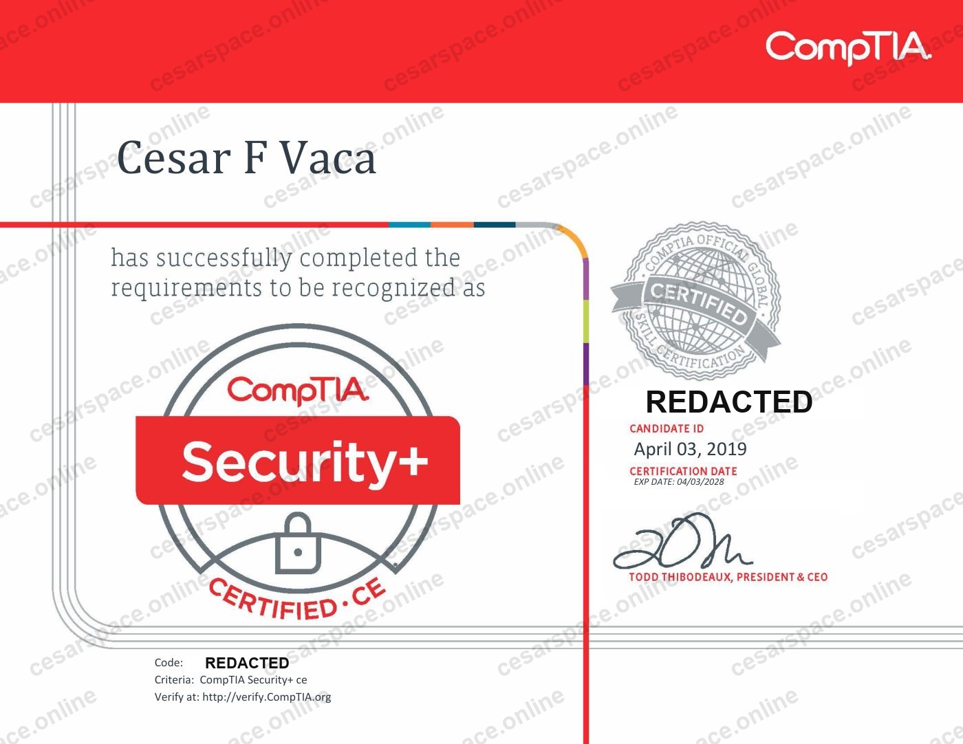 CompTIA Security+ certificate