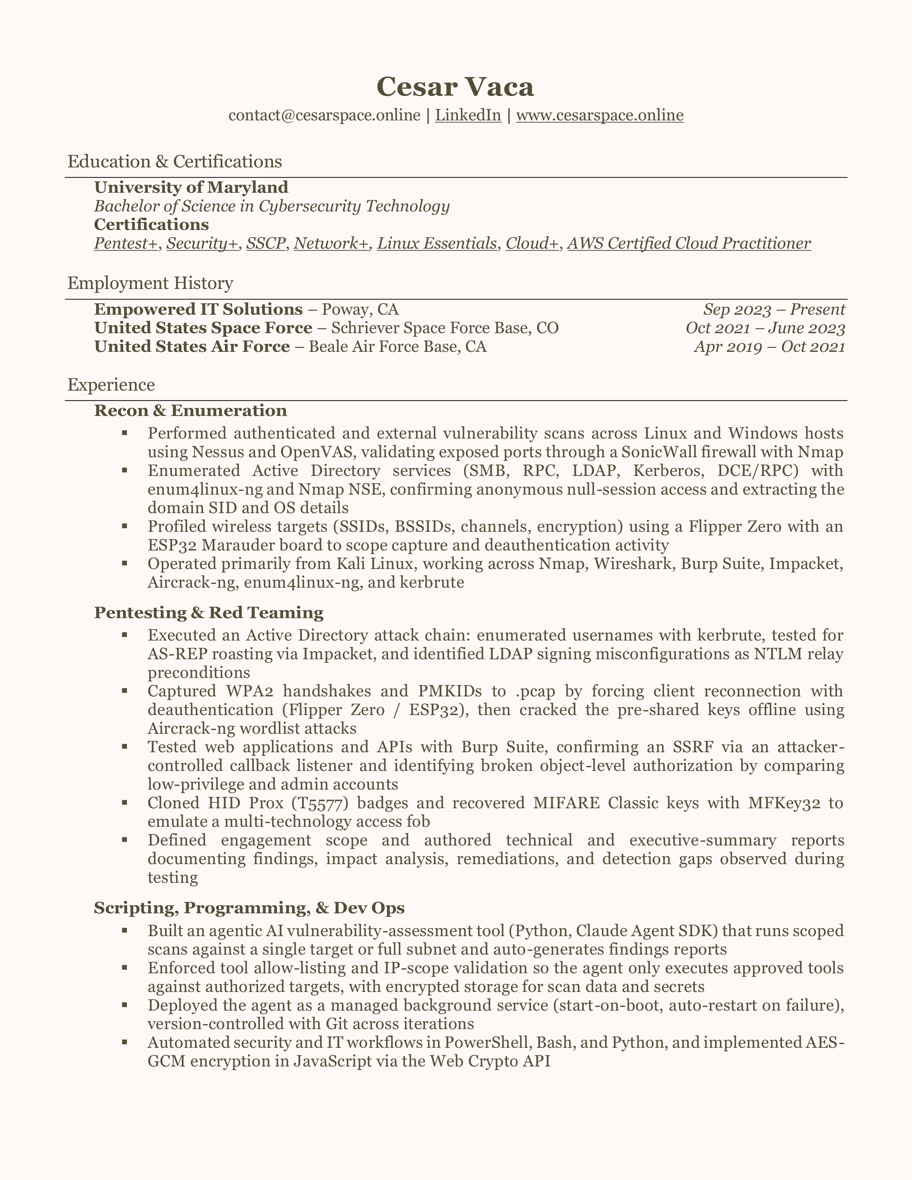 Cesar Vaca resume